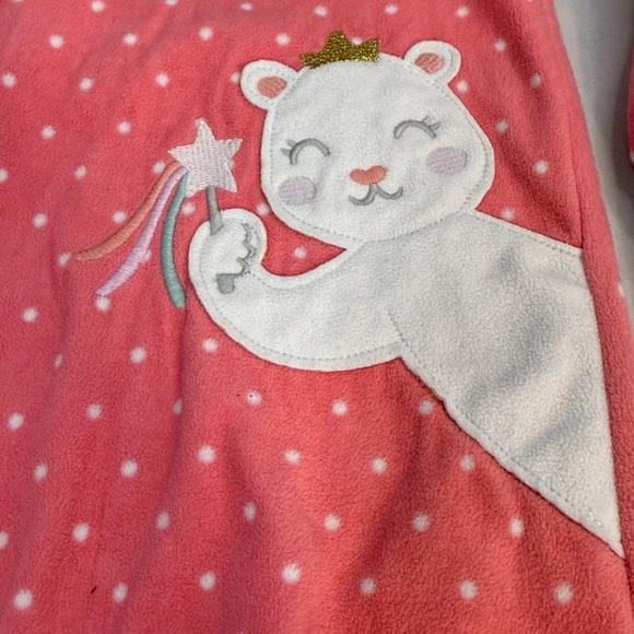 Carter's -4T - Pink Polka Dot Fleece Onesie Sleeper with Cat Design - Picture 2 of 4